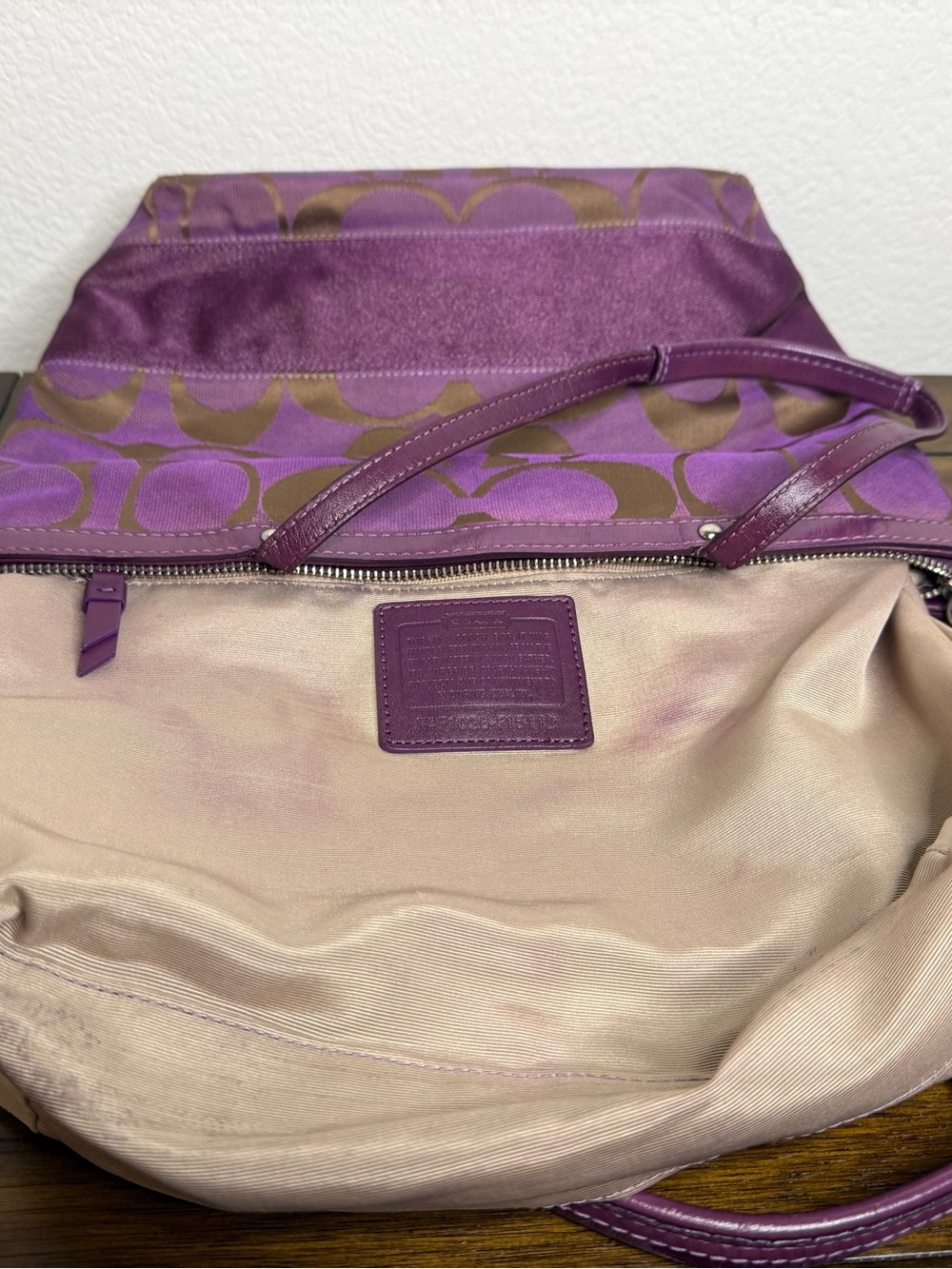 Coach Purple Canvas Tote with Leather Trim F1028 F15112 - Picture 9 of 15